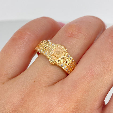 Anillo Leon Circones Blancos Oro amarillo / Talla 8 3/4 / 4,2 Gr *