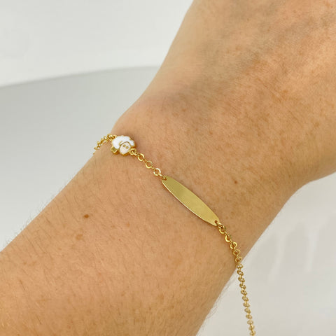 Pulso bebé ● Placa Ovalada Oveja Aro Seguido Oro amarillo 18k +3 / 1,3 Gr / 2 mm / 14 Cm †