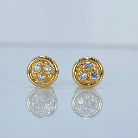 Topos Circulo Flor Circones Blancos Oro amarillo 18k 1 Gr / 7,5 mm †