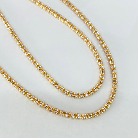 Cadena ● Punto Cuadrado Diamantado Oro amarillo y Oro blanco 18k +3 / 15,65 Gr / 2,4 mm / 60 Cm †