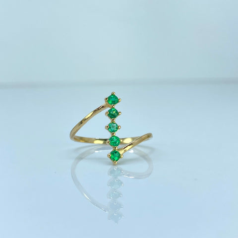 Anillo Arabe 5 Piedras / 14 Pts De Esmeralda Oro amarillo 18k / Talla 7 / 1,47 Gr *