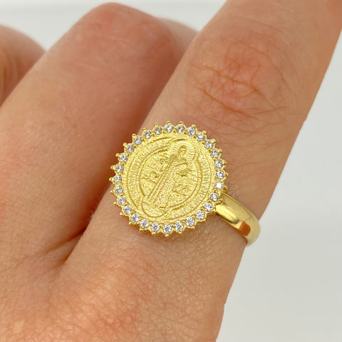 Anillo San Benito Circones Blancos Oro amarillo 18k / Talla 8 / 2,6 Gr *