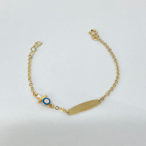 Pulso bebé ● Placa Ovalada Biberon Seguido Oro amarillo 18k +3 / 1,32 Gr / 2 mm / 14 Cm *