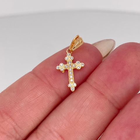 Dije Cruz Circones Blancos Oro amarillo 0,6 Gr / 2 Cm †