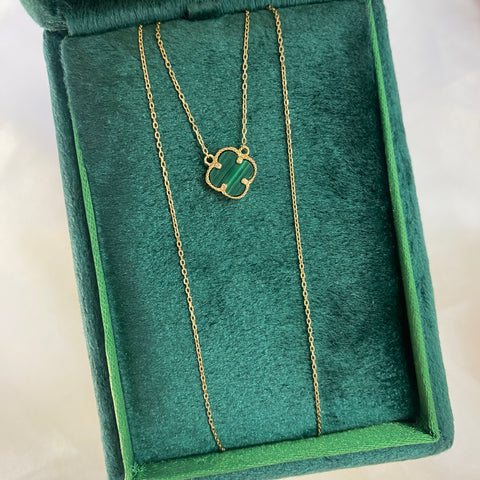Cadena Italy Rolon + Trebol Verde Oro amarillo 18k +3 / 2,10 Gr / 46 Cm *
