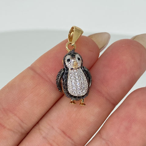Dije Pinguino Articulable Circones Negros Blancos Oro amarillo y Oro blanco 18k 3,42 Gr / 2,8 Cm