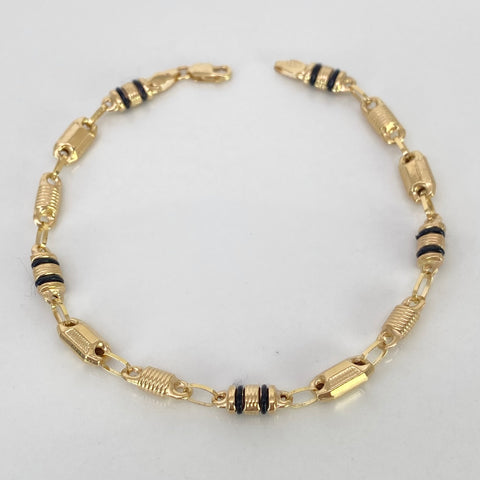 Pulso Rustico Eslabones Diamantada Cauchos Negros Oro amarillo 18k 4,57 Gr / 4,5 mm / 19,5 Cm †