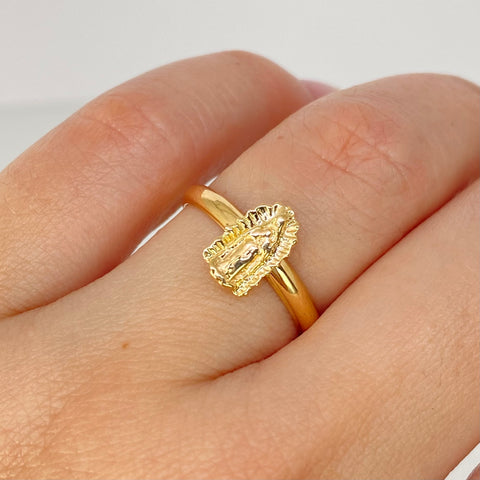 Anillo Silueta Virgen Guadalupe Oro amarillo 18k / Talla 6 1/2 / 1,15 Gr