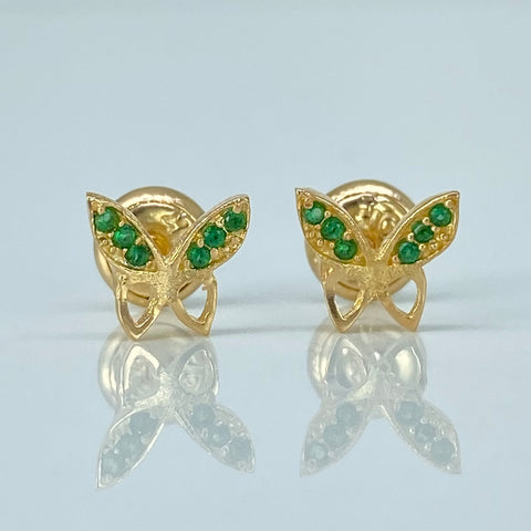 Topos Mariposa Circones Verdes Oro amarillo 0,84 Gr / 7 mm