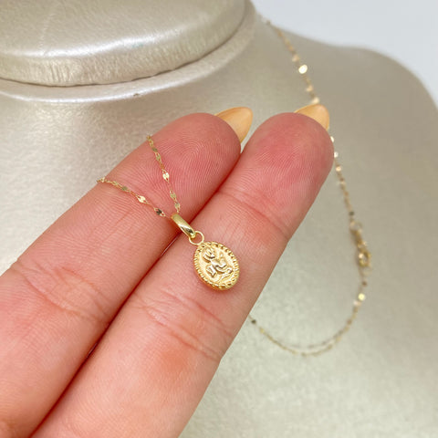 Set Cadena Crispeta + Dije Angel De La Guarda Oro amarillo 18k 0,7 Gr / 1 mm / 50 Cm *