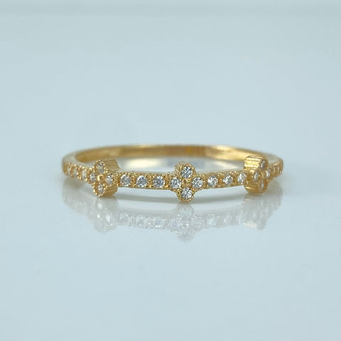 Anillo Churumbela Trebol Circones Blancos Oro amarillo / Talla 7 1/4 / 1,05 Gr †