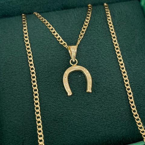 Set Cadena ● Cubana + Dije Herradura Oro amarillo 18k 2,75 Gr / 2 mm / 60 Cm *
