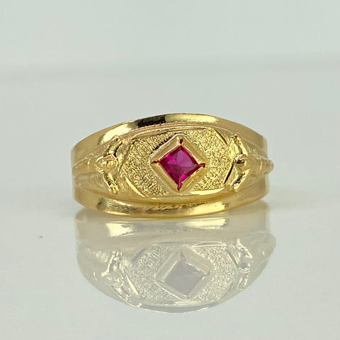 Anillo Sello Cristos Rombo Circon Fucsia Oro amarillo 18k / Talla 7 / 1,92 Gr