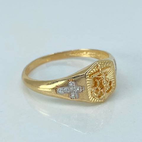 Anillo Ancla Circones Blancos Oro amarillo y Oro blanco / Talla 9 / 2,5 Gr †