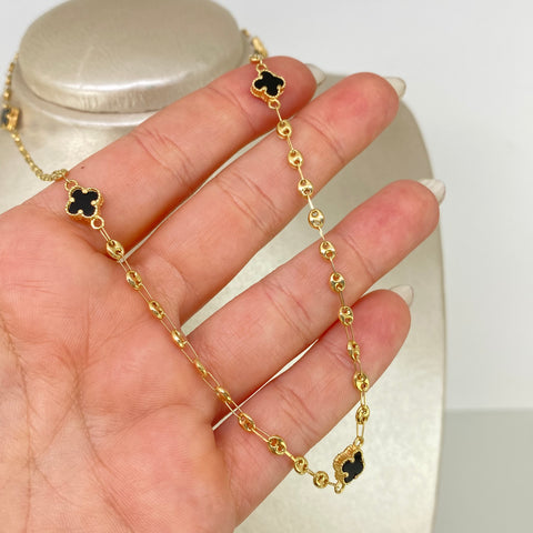Cadena GC Trebol Negro Oro amarillo 18k 6,55 Gr / 3,3 mm / 45 Cm