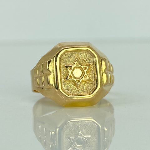 Anillo Sello Estrella De David Arenado Oro amarillo 18k / Talla 9 1/4 / 4,38 Gr