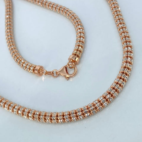 Cadena ● Punto Cuadrado Diamantado Oro blanco y Oro rosa 18k +3 / 31,68 Gr / 4 mm / 60 Cm *