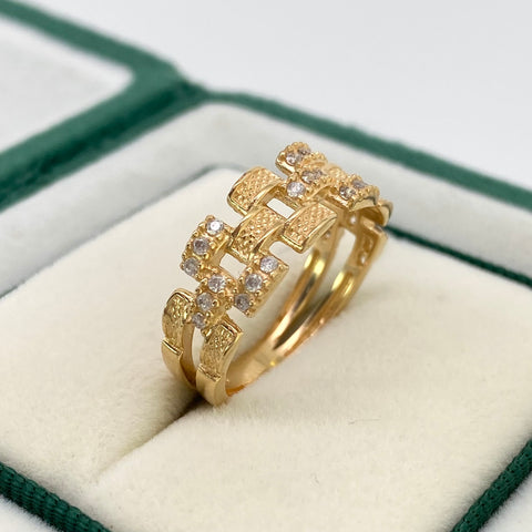 Anillo Ajedrez Circones Blancos / Diamantado Oro amarillo 18k / Talla 7 / 3,98 Gr *