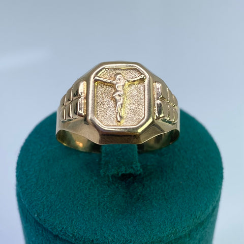 Anillo Cristo Diamantado Oro amarillo 18k / Talla 12 / 4,40 Gr