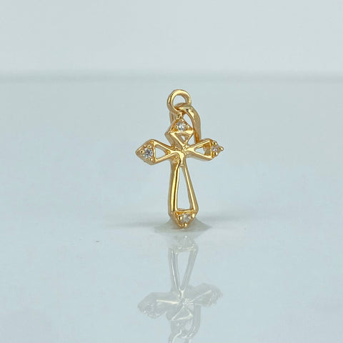 Dije Cruz Circones Blancos Verdes Oro amarillo 18k 0,9 Gr / 2,2 Cm
