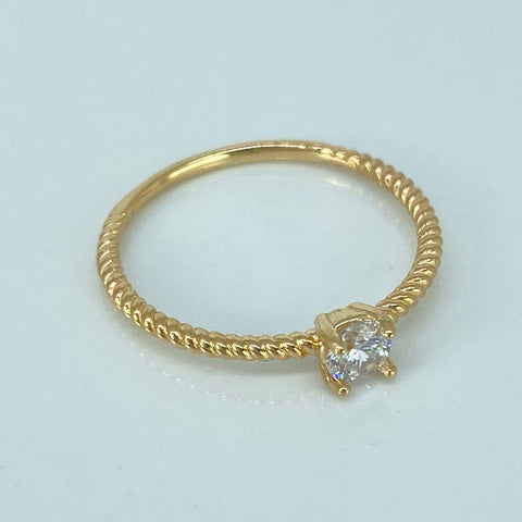 Anillo Solitario Entorchado Circon Blanco Oro amarillo / Talla 7 3/4 / 1,56 Gr