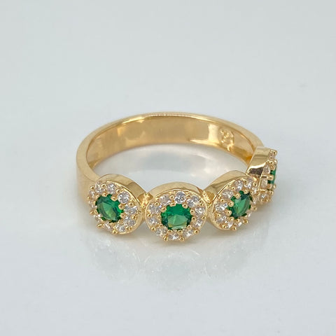 Anillo Circulos Circones Blancos Verdes Oro amarillo 18k / Talla 7 / 3,47 Gr