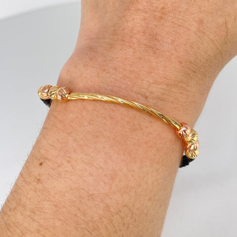 Pulsera tejida Herraje Entorchado / BD 8uni 5mm / Hilo Negro Oro amarillo y Oro rosa 1,07 Gr *