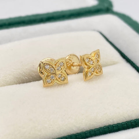 Topos Flor Circones Blancos Oro amarillo 18k 1,12 Gr / 6 mm