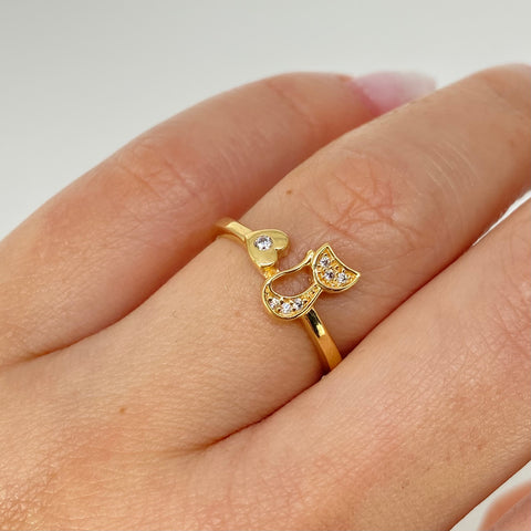Anillo Gato Circones Blancos Oro amarillo 18k / Talla 6 1/2 / 1,82 Gr