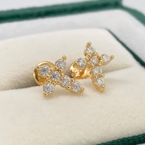 Topos Cruz Circones Blancos Oro amarillo 18k 1,44 Gr / 10 mm