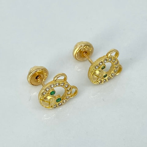 Topos Oso Circones Blancos Verde Oro amarillo 18k 1,53 Gr / 9 mm  *