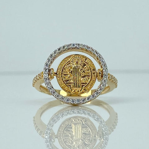 Anillo San Benito Articulable Circones Blancos Oro amarillo y Oro blanco 18k / Talla 7 / 3,42 Gr *
