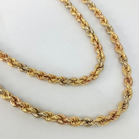 Cadena  Lazo Diamantada Tres oros 18k +3 / 11,92 Gr / 5,5 mm / 60 Cm *