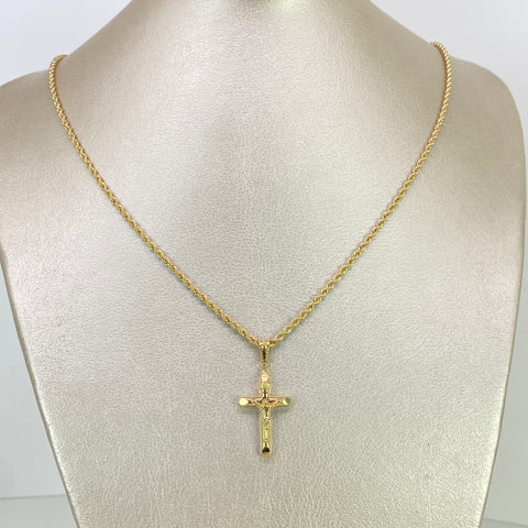 Set Cadena ● Lazo + Dije Cruz Cristo Oro amarillo 18k 4,25 Gr / 2 mm / 60 Cm *