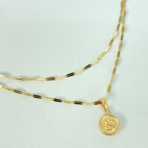 Set Cadena ● Flor Espejo + Dije Letra S Oro amarillo 18k 2,1 Gr / 1,7 mm / 45 Cm †