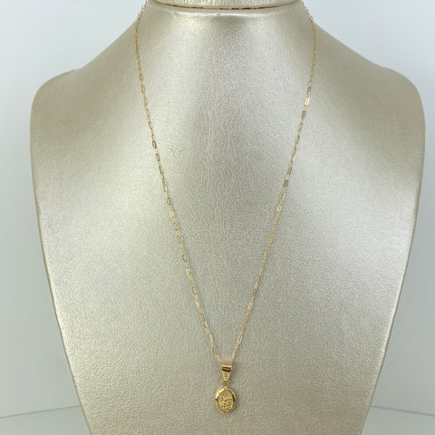 Set Cadena ● Mini Cajón + Dije San Miguel Arcangel Oro amarillo 18k 1,30 Gr / 1 mm / 45 Cm *