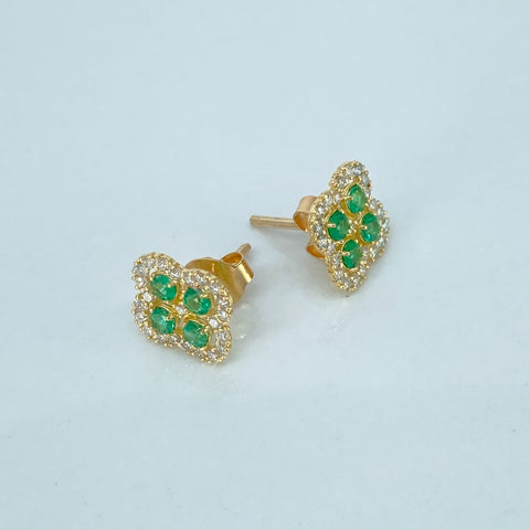 Topos Trebol Esmeraldas 35PTS Diamantes 40PTS Oro amarillo 1,6 Gr / 9,5 mm †