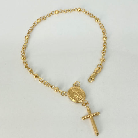Pulso Denario Virgen Milagrosa Bolas Lisas 3mm Oro amarillo 18k 3,45 Gr / 19,5 Cm †