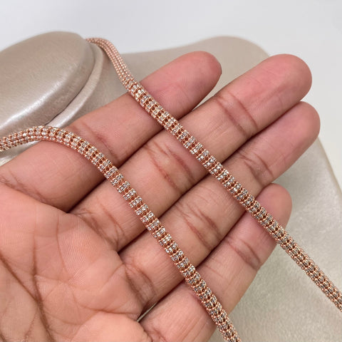 Cadena ● Punto Cuadrado Diamantado Oro blanco y Oro rosa 18k +3 / 31,68 Gr / 4 mm / 60 Cm *