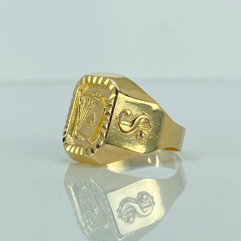 Anillo Sello Cartas Signo Dolar Oro amarillo 18k / Talla 10 1/2 / 3,45 Gr *