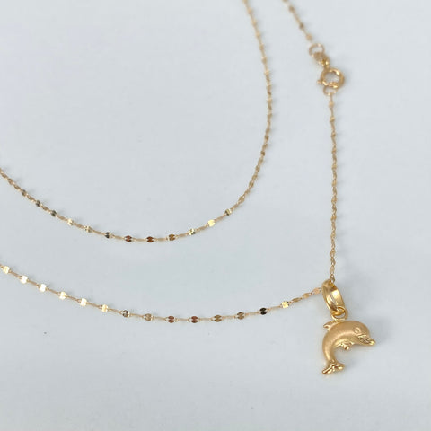 Set Cadena ● Crispeta + Dije Delfin Oro amarillo 18k 0,6 Gr / 1 mm / 45 Cm †