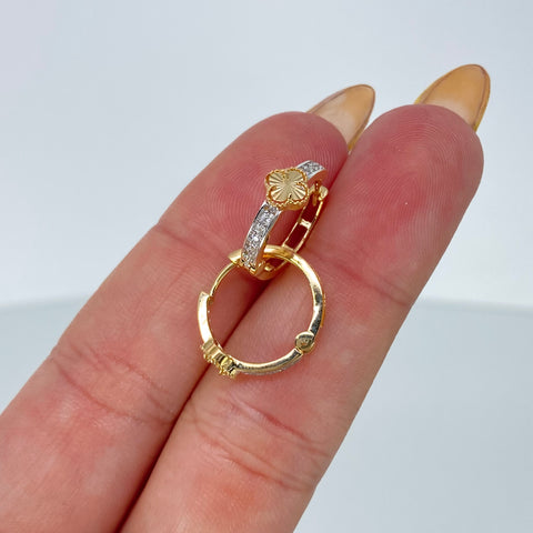 Candongas Trebol Diamantado Circones Blancos Oro amarillo y Oro blanco 2,25 Gr / 1,5 Cm