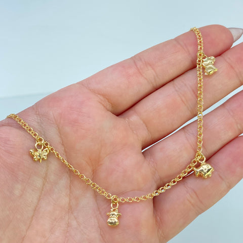 Tobillera Doble Aro Seguido Dijes Mariposa Oro amarillo 18k 3,66 Gr / 2,2 mm / 24,8 Cm