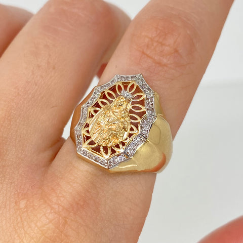 Anillo Virgen del Carmen Circones Blancos Oro amarillo y Oro blanco 18k / Talla 7 1/2 / 5,70 Gr †