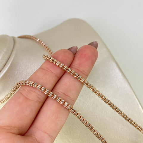 Cadena ● Punto Cuadrado Diamantado Oro blanco y Oro rosa 18k +3 / 18,9 Gr / 3,2 mm / 60 Cm *