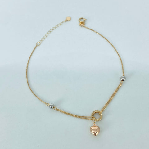Pulso ● Franco Corazon Bolas Lisas ESP Aro Tres oros 18k +3 / 0,75 Gr / 3 mm / 17 Cm †