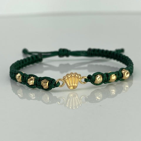 Pulsera tejida Herraje Corona RX / BD 6uni 4mm / Hilo Verde Oro amarillo 18k 0,67 Gr *