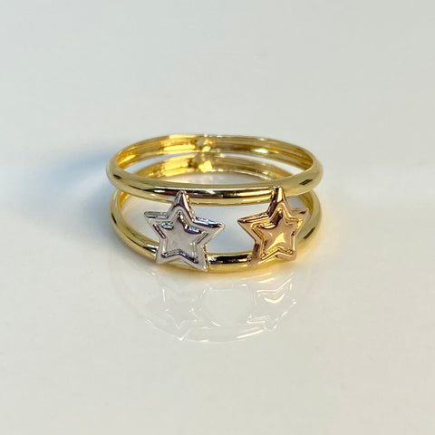 Anillo Estrellas Doble  Línea Tres oros 18k / Talla 7 1/2 / 1,83 Gr †