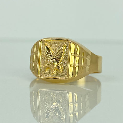 Anillo Sello Águila Arenado Oro amarillo 18k / Talla 12 1/4 / 3,7 Gr †