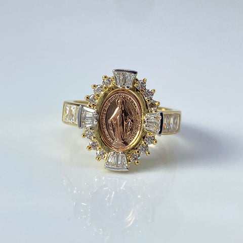 Anillo Contorno Virgen Milagrosa Circones Blancos Oro amarillo y Oro rosa 18k / Talla 6 1/4 / 4,58 Gr